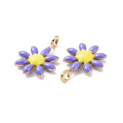 Mauve Ion Plating(IP) 304 Stainless Steel Charms, with Enamel, Golden, Flower, Mauve, 10x7.5x2mm, Hole: 1mm