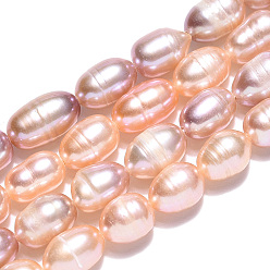 Wheat Natural Cultured Freshwater Pearl Beads Strands, Rice, Wheat, 7~12.5x6~6.5mm, Hole: 0.7~0.8mm, about 37~38pcs/strand, 13.78 inch(35cm)
