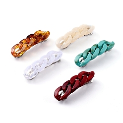 Mixed Color Platinum Plated Iron Hair Barrette, with Acrylic Curb Chain, Mixed Color, 16.5~17x60x10~11mm