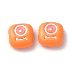 Orange Foncé Perles d'émail en alliage peintes à la bombe, carré avec oeil, orange foncé, 10x10x4mm, Trou: 1.8mm