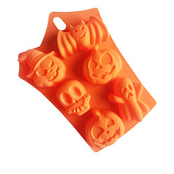Оранжевый Силиконовые формы на тему хэллоуина, формы для кекса, печенье, цвет шоколада, мыльная форма, тыква и призрак, летучая мышь и череп, оранжевые, 238x170x33 мм