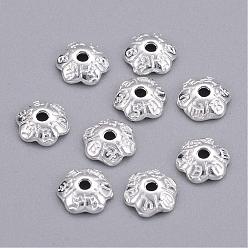 Silver 6-Petal Tibetan Style Alloy Flower Bead Caps, Cadmium Free & Lead Free, Silver, 6x2mm, Hole: 1mm