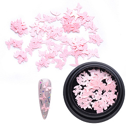 Pink Paper Cabochons, Nail Art Decorations, Lifelike Butterfly, Pink, 3~5x4~7x0.1mm, about 100pcs/box