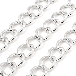 Серебро Оксидированные алюминиевые бордюрные цепи, несварные, с катушкой, серебряные, 16x12.5x2 мм, около 65.62 футов (20 м) / рулон