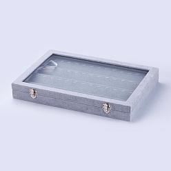 Gray Pendant Wood Displays, with Ice Plush inside and Covered with Glass, Rectangle, Gray, 35.3x24.3x4.6cm