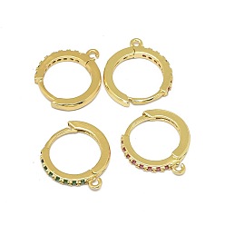 Mixed Color Alloy Huggie Hoop Earring Findings, with Micro Pave Cubic Zirconia, Long-Lasting Plated, Circle Ring, Golden, Mixed Color, 15x14x2mm, Hole: 1mm, Pin: 0.8mm