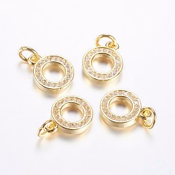 Real 18K Gold Plated Long-Lasting Plated Brass Micro Pave Cubic Zirconia Charms, Ring, Real 18K Gold Plated, 9.5x2mm, Hole: 3mm