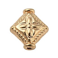 Light Gold Alloy Beads, Lead Free & Cadmium Free, Rhombus with Flower, Light Gold, 10x9x4mm, Hole: 1mm, about 1136pcs/1000g