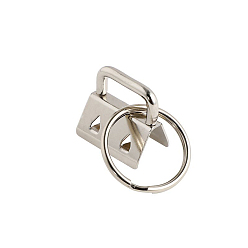 Platinum Iron Ribbon Ends with Keychain Split Ring, for Key Clasp Making, Platinum, Ring: 24x1.5mm, End: 21x21x14mm