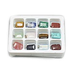 Mixed Stone Natural & Synthetic Mixed Stone Pendants, with Stainless Steel Snap On Bails, Rectangle, 23~23.5x15x6mm, Hole: 7x4mm, 12pcs/box
