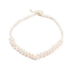 White Grade A Natural Pearl Beads Bib Necklace for Teen Girl Women, White, 15.9 inch(40.5cm)