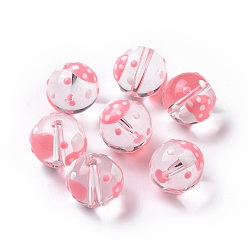 Pink Perles lampwork, perles au chalumeau, faits à la main, rond aux champignons, rose, 11.5mm, Trou: 1.5mm