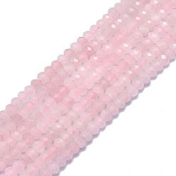 Розовый Кварц Природного розового кварца нитей бисера, граненые, рондель, 6x4 мм, отверстие : 1 мм, около 85~90 шт / нитка, 15.55 дюйм (39.5 см)
