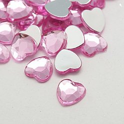 Rose Nacré Cabochons de strass acrylique  , dos plat et facettes, cœur, perle rose, 12x12x2.5 mm, sur 500 PCs / sac