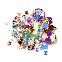 Mixed Color PVC Paillette/Sequins Beads & Links, Mixed Shapes, Flower/Snowflake/Oval, Mixed Color, 4~19x4~15x0.5~5.5mm, Hole: 1.2~1.6mm, about 149pcs/bag