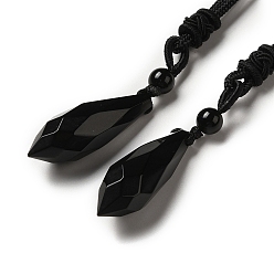 Obsidiana Collar con colgante de obsidiana natural de cono con cuerda de nylon para mujer, 26.77 pulgada (68 cm)