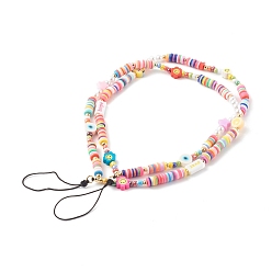 Colorful Polymer Clay Beaded Mobile Strap, Telephone Jewelry, for DIY Phone Case Decoration, with Glass Seed Beads and Nylon Thread, Colorful, 26cm