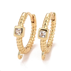 Real 18K Gold Plated Rack Plating Brass Micro Pave Cubic Zirconia Hoop Earrings Finding, with Horizontal Loop, Cadmium Free & Nickel Free & Lead Free, Round, Real 18K Gold Plated, 14x2mm, Hole: 1.2mm, Pin: 1mm