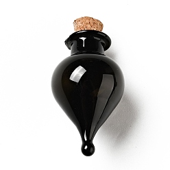 Black Teardrop Glass Cork Bottles Ornament, Glass Empty Wishing Bottles, DIY Vials for Pendant Decorations, Black, 3.6cm