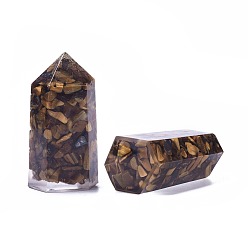 Tiger Eye Orgone Obelisk Jumbo, Resin Pointed Home Display Decoration, Healing Stone Wands, for Reiki Chakra Meditation Therapy Decos, with Natural Tiger Eye Inside, Irregular Hexagonal Prisms, 51~52x26~27x20~23mm