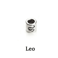 Leo Antique Silver Plated Alloy European Beads, Large Hole Beads, Column with Twelve Constellations, Leo, 7.5x7.5mm, Hole: 4mm, 60pcs/bag