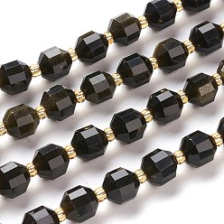 Golden Sheen Obsidian Natural Golden Sheen Obsidian Beads Strands, Round, Faceted, 7x7x8mm, Hole: 0.8mm, about 38pcs/Strand, 15.35 inch(39cm)