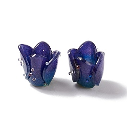 Bleu Foncé Perles acryliques opaques tulipe, pour le bricolage fabrication de bijoux, bleu foncé, 15x13x10mm, Trou: 0.6mm