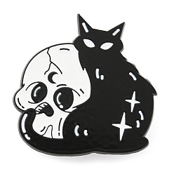 Черный Эмалированные булавки с изображением кота и черепа, Значок из черного цинкового сплава, чёрные, 29x29x1 мм