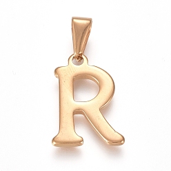 Letter R 304 Stainless Steel Pendants, Golden, Initial Letter.R, 20x14x1.8mm, Hole: 3x7mm