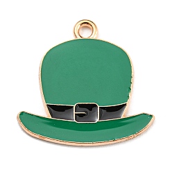 Black Saint Patrick's Day Alloy Enamel Pendants, Light Gold, Hat Charm, Black, 22x23x1.5mm, Hole: 2mm