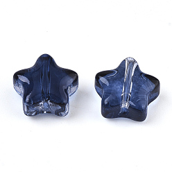 Bleu De Prusse Perles de verre peintes par pulvérisation transparent, étoiles, null, 8x8x4mm, Trou: 0.8~1mm