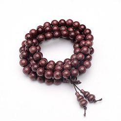 Rose Vieux 5 -loop style bijoux bouddhistes, bracelets de perles de mala de bois de santal / colliers, ronde, vieux rose, 33-7/8 pouce (86 cm)