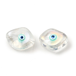 Turquesa Perlas de vidrio transparentes, con esmalte, ojo de caballo con patrón de mal de ojo, turquesa, 20x16x9.5 mm, agujero: 1.4 mm