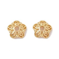 Real 18K Gold Plated 5-Petal Brass Bead Caps, Cadmium Free & Lead Free & Nickle Free, Flower, Real 18K Gold Plated, 7.5x2mm, Hole: 1.6mm
