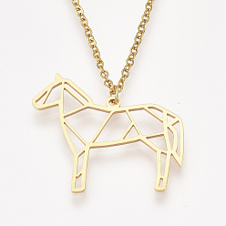 Golden 201 Stainless Steel Pendant Necklaces, with Cable Chains, Horse, Golden, 17.5 inch~17.9 inch(44.5~45.5cm), 1.5mm, Horse: 26x30x1mm