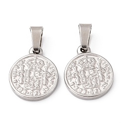 Stainless Steel Color 304 Stainless Steel Coin Pendants, Hispan Et Ind Rex Coin, Stainless Steel Color, 29x25x2.5mm, Hole: 5x7.5mm
