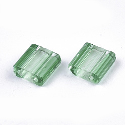Зеленый лайм 2-дырочные стекло бисер, полосатый бисер, прозрачные цвета, два тона, прямоугольные, зеленый лайм, 5x4.5~5.5x2~2.5 мм, отверстие : 0.5~0.8 мм