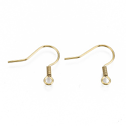 Golden 304 Stainless Steel Earring Hooks, Ear Wire, with Horizontal Loop, Cadmium Free & Nickel Free & Lead Free, Golden, 17~19x19mm, Hole: 2mm, 21 Gauge, Pin: 0.7mm