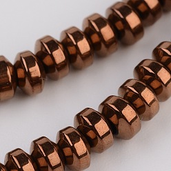 Copper Plated Rondelle Electroplate Non-magnetic Synthetic Hematite Beads Strands, Copper Plated, 4x2.5mm, Hole: 1mm, about 159pcs/strand, 16.14 inch