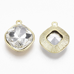 Clear Golden Plated Alloy Pendants, with Glass Rhinestone, Rhombus, Clear, 18x15x5mm, Hole: 1.4mm