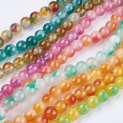 Mixed Color Two Tone Natural Jade Bead Strands, Dyed, Round, Mixed Color, 8mm, Hole: 1mm, about 48pcs/strand, 14.9 inch