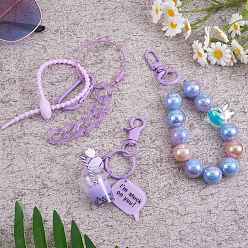 Purple Beaded Key Ring Bracelet for Women, Colorful Cute Bracelet Keychain, Purple, 6.3cm