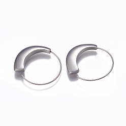 Stainless Steel Color 304 Stainless Steel Hoop Earrings, Hypoallergenic Earrings, Curved, Stainless Steel Color, 33x30x4.5mm, Pin: 1mm