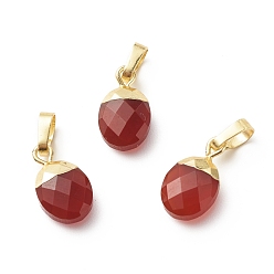 Carnelian Natural Carnelian Charms, with Light Gold Tone Brass Findings, Faceted, Cadmium Free & Lead Free, Oval, 14x8x5mm, Hole: 6x4mm