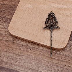 Античная Бронза Железная фурнитура шпильки для волос, с цветочной фурнитурой из латуни, античная бронза, 81x27x5 мм