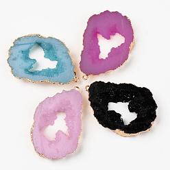 Mixed Color Druzy Resin Big Pendants, Imitation Geode Druzy Agate Slices, with Edge Light Gold Plated Iron Loops, Nuggets, Mixed Color, 51x36~37x7~8mm, Hole: 1.8mm