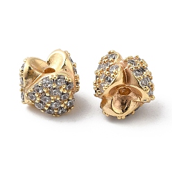 Real 18K Gold Plated Brass Micro Pave Cubic Zirconia Spacer Beads, Heart, Real 18K Gold Plated, 6.5x5.5mm, Hole: 1mm