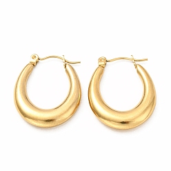 Golden Ion Plating(IP) 304 Stainless Steel Chunky Oval Hoop Earrings for Women, Golden, 26x20x4mm, Pin: 0.7mm