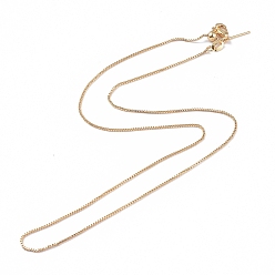 Real 18K Gold Plated Brass Venetian Chain, Box Chain Necklaces, with Lobster Claw Clasps and Stopper Beads, Long-Lasting Plated, Real 18K Gold Plated, 17.71 inch(45cm), 0.8mm