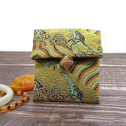 Vert Jaune Pochettes d'emballage de bijoux en satin de style chinois, sacs-cadeaux, rectangle, vert jaune, 10x9 cm